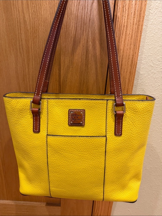 Dooney & Bourke Handbags - Dooney & Bourke Bright Yellow Pebbled Leather Tote with Brown Straps